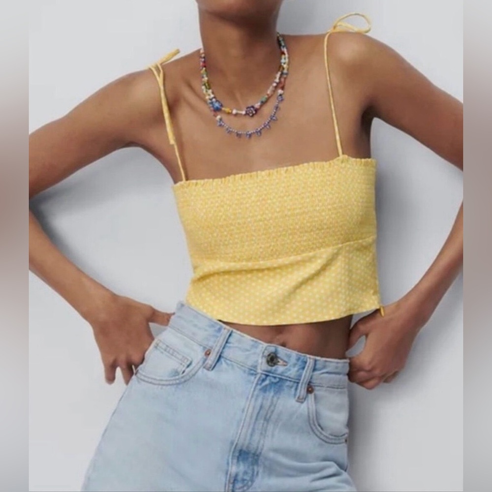 Zara Cropped Yellow Polka Dot Top